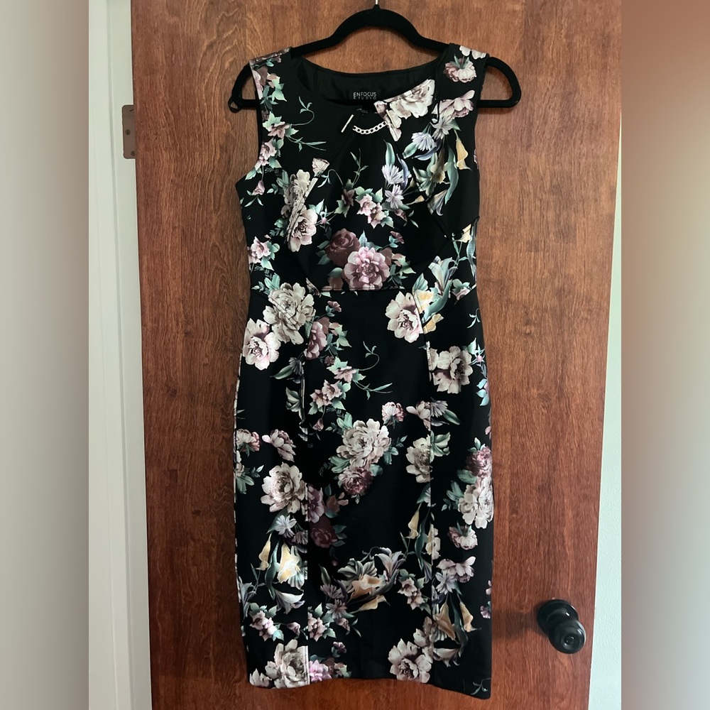 NWT Enfocus Studio Black Floral Midi Dress size 8